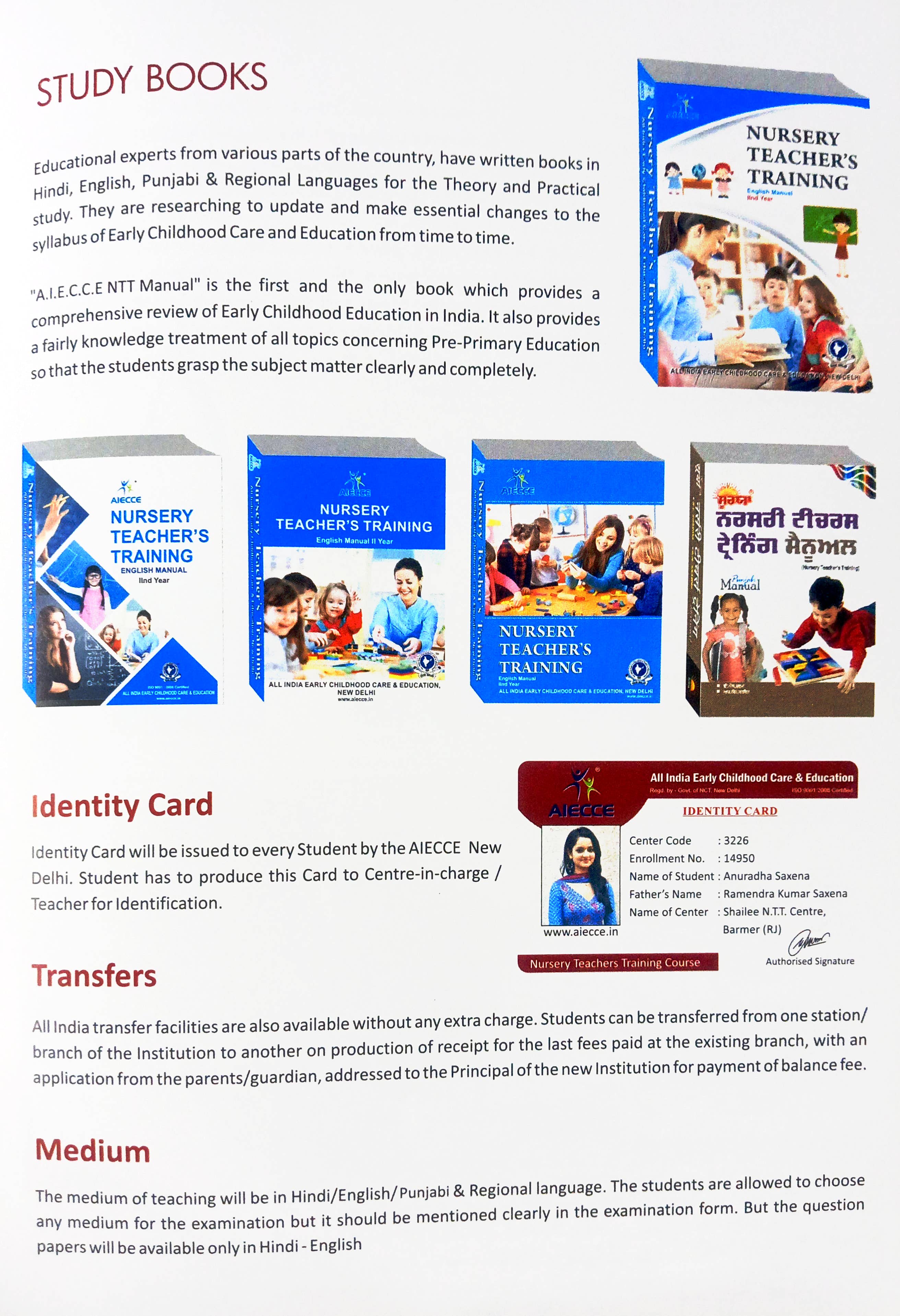 NTT Study Books and ID Card